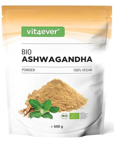 vit4ever Bio Ashwagandha Wurzel Pulver 600 g - 100% echtes indisches Ashwagandha (Withania Somnifera) aus kontrolliert biologischem Anbau - Premium Qualität - Vegan