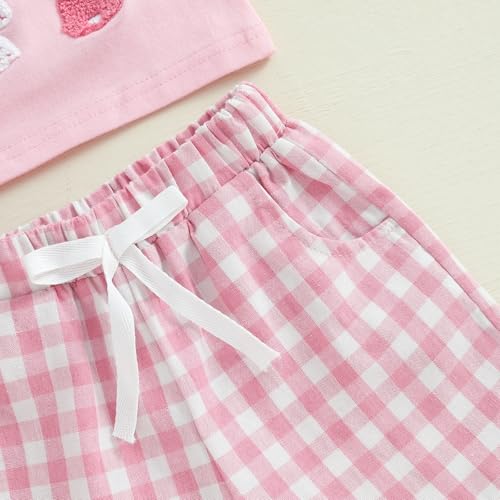 MoZiKQin Toddler Baby Girl Summer Outfits Bow Embroidery Short Sleeve Tshirt Tops Plaid Shorts Set Cute Summer Clothes 7