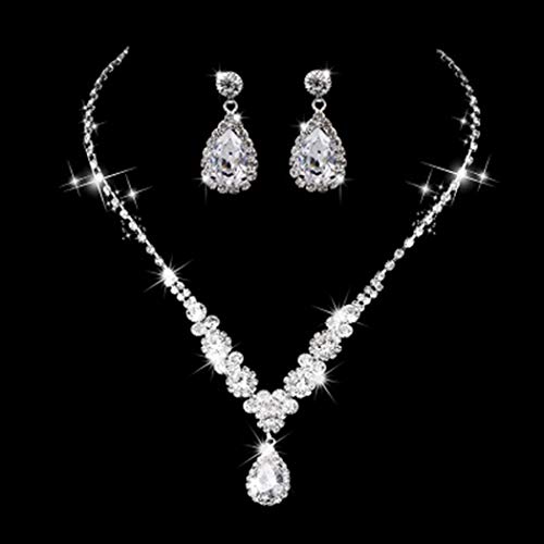 Unicra Bride Silver Bridal Necklace Earrings Set Crystal Bridal Wedding Jewelry Set Rhinestone Choker Necklace For Women And Girls (3 Piece Set - 2 Earrings And 1 Necklace) (A-Silver) #TOP1