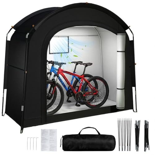 W&H Bike & Garden Storage Tent Waterproof Anti-UV Outdoor Bicycle Shed with Roll-up Zipper Door 200x80x165cm for Motorcycle 2-3 Bikes Garden Tools