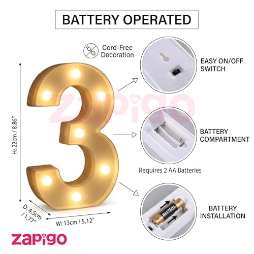 Image of Balloonistics LED Marquee Number 30 Light - Cordless Battery-Operated Light Up Number Sign for 30th Birthday, Anniversary, Wedding, Party Decoration, Photo Booth Backdrop, Cake Table Decor
