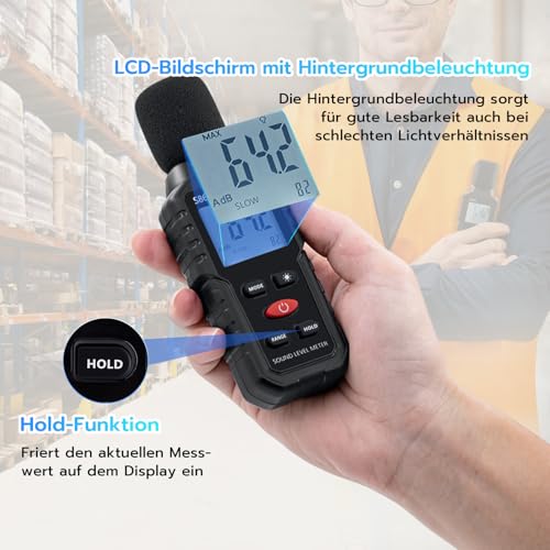 Mcbazel Dezibel Messgerät, Digital Schallpegelmessgerät, Schallpegelmesser mit LCD-Display, Mess 30dBA-130dBA