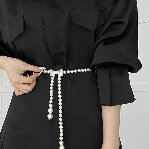 Felite Fnn Women False Pearl Belt Adjustable Waist Chain for Dress Blouse Sweater3