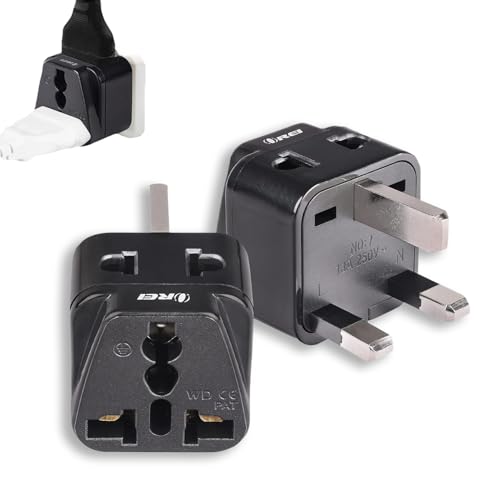 Orei India to UK Plug Adapter 2 in 1 Type G Travel Adapter (2 Pack) Compatible with UK, UAE, Dubai, & Hong Kong - Ideal for Laptops, Mobiles, & Chargers CE & Rohs Certified, Black