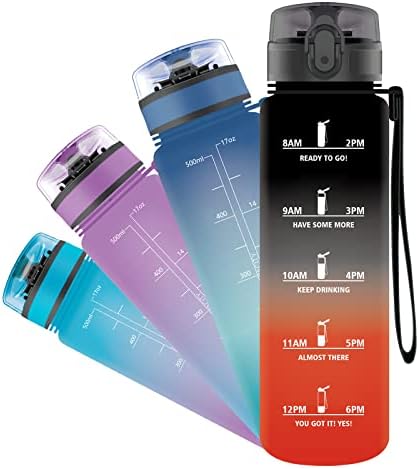Grsta water bottle with time markings - Water bottle 0.5l, BPA free water bottle - Kids water bottles, Leakproof water bottle for School, Bike, Run, Travel, Outdoor