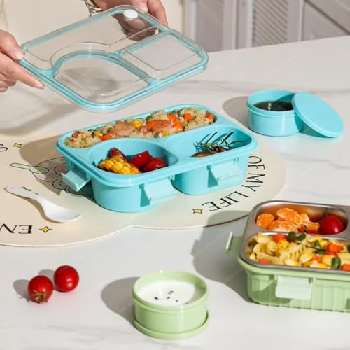 Image of Storio Lunch Box 3 Compartments 750ml | Leak-Proof BPA-Free Stainless Steel /Plastic Lunchbox for Kids, School & Office | Tiffin Box with Extra Small Container | Durable & Easy to Clean - Pink