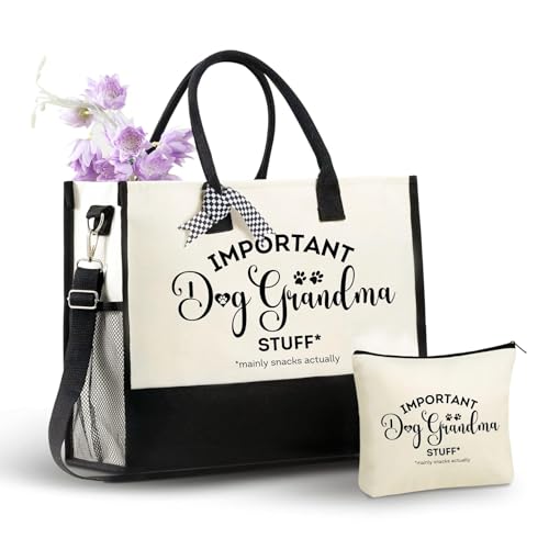 InnoBeta Dog Grandma Gifts Canvas Tote Bag with Top Zipper Closure and Shoulder Strap for Birthday Mothers Day Christmas