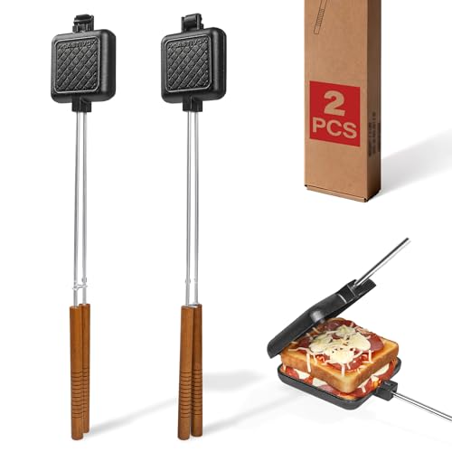 Image of Mountain Pie Maker Cast Iron, Campfire Pie Iron, Hobo Pie Maker for Camping, 2-Pack