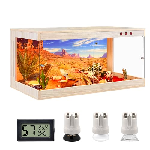 Image of Royxen Reptile Enclosure, Tempered Glass Reptile Tank with Wooden Top and Lockable Design,Bearded Dragon Tank for Lizard Gecko Tortoise Snake Habitat (Oak, 65 Gallons,40 inch Length)