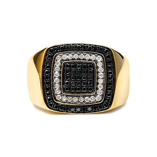Men's 10K Yellow Gold 3/4 Cttw White and Black Treated Diamond Ring Band (Black/I-J Color, I2-I3 Clarity) - Size 9