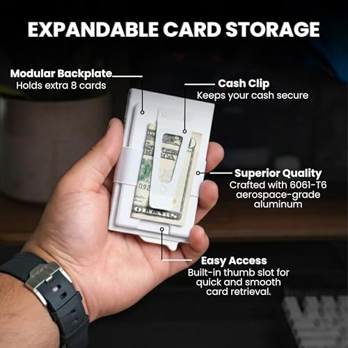 Image of CODE 118 Modular Backplate Cash Clip - Slim Minimalist Money Clip for Men - RFID Blocking Aluminum Modular Add-On, Wallet Accessory Expands Storage for Card & Cash, Wallet not Included (Glow)