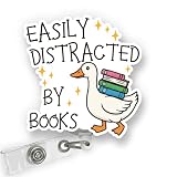 BAVAHA Easily Distracted By Books Badge Reel Bookish Badge Reel Retractable, Book Lover ID Holder Nursing Accessory Reading Gifts Nursing Accessory for MA ED ER ICU RN LPN CNA NICU L&D Nurses, Worker