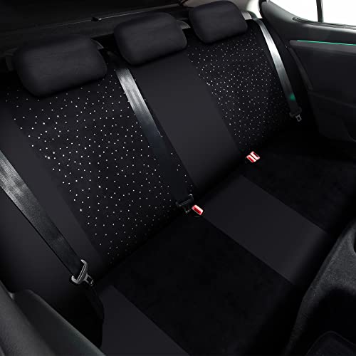 34 Pieces Bling Velvet Fabric Car Seat Covers Full Set Black Bling Car Accessories For Women, Diamond Steering Wheel Cover Rhinestone Crystal Seat Belt Cover Center Console Pad Car Decor, Black #TOP2