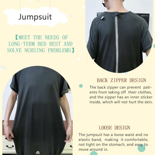 Image of Unisex Anti-Strip Adaptive Jumpsuit with Back-Zipper,One-piece Short-sleeved Trousers,Suitable for Seniors,Incontinence Care,Dementia Patient,Alzheimer's Patients