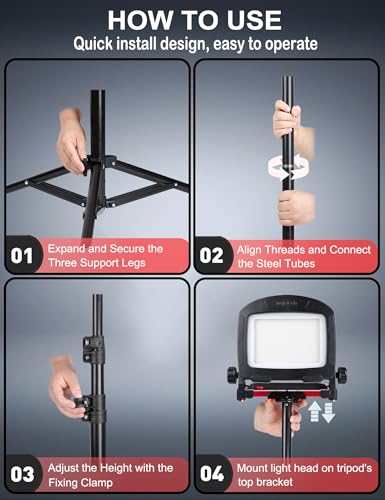 Image of 7000LM 45W LED Work Light, 18-21V Battery Powered Cordless Floodlight, IP65 Waterproof with Magnetic Base and Tripod, 4 Modes, Black