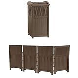 Suncast 33 Gallon Resin Trash Can and Suncast Garden Screen Gate Fence, Java