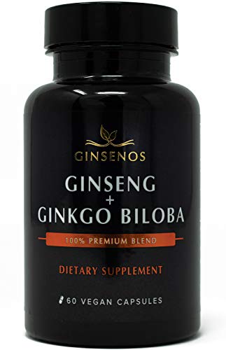 Korean Panax Red Ginseng + Ginkgo Biloba 60 Vegan Capsules - 100% Premium