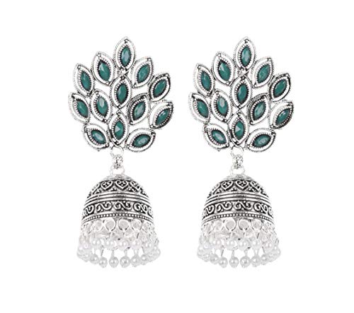 ARADHYA' Indian Traditional Peacock Stone Elegant Jhumki Earrings for women and Girls
