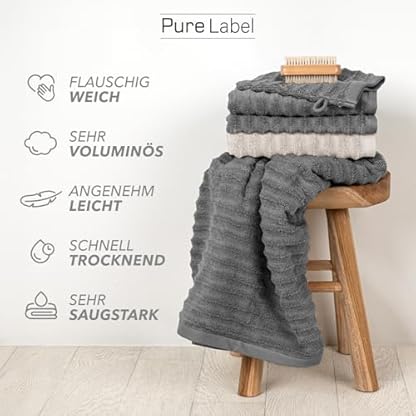 Pure Label Waschlappen - 10er-Pack 16x21cm aus 100% Baumwolle - saugstark, schnelltrockend & weich - Waschhandschuh mit Anhängeschlaufe - Oeko-TEX Zertifiziert - Anthrazit – Bild 6