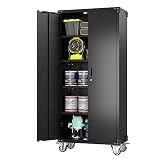 Aobabo 72 Inches Metal Garage Storage Cabinet with Wheels, Locking Metal Storage Cabinet with 4Shelv