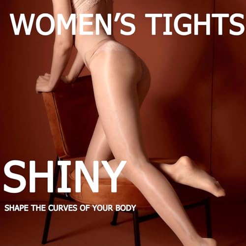 Image of HTRUIYA Shiny Seamless Pantyhose for Women Control Top Sheer Tights High Waist Pantyhose Invisible Stockings Hosiery