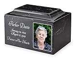Ebony Color Photo Cremation Urn - Personalized Memorial - Cultured Marble Vault Style Urn - 100 Cubic Inch - Customized Urns for Ashes for People up to 90 Pounds