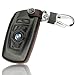 FoilsAndMore Funda Compatible con BMW Llave de Coche con 3-4 Botones Plegable (sólo Keyless-Go) - Piel Cubierta Protectora Cover Caso Clave in Negro Rojo 4D