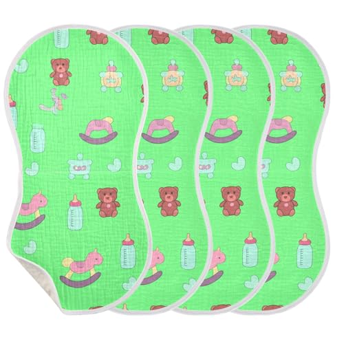 4 Pack Baby Burp Cloths, Soft Absorbent Burping Cloths for Babies, Cotton Milk Spit Up Rags, Large Size for Newborns, Baby Boys and Girls (Baby Toys Pattern)