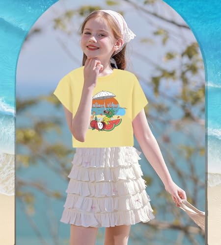 Tkria Girls Crop Top T-Shirt Teen Summer Tie Dye Short Sleeve Shirt Tee Top 6-14 Years2