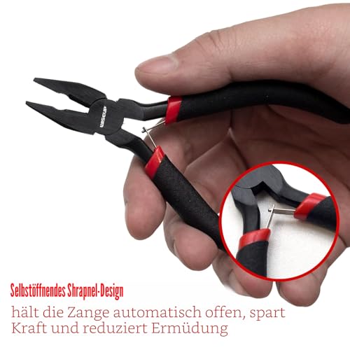 WISEUP 8-teiliges Mini-Zangen-Set, Nadel, rund, flach, lang, gebogene Nase, diagonal, Endschneiden, Linesman-Zangen zum Basteln, Elektronik und Schmuckherstellung, mit Tasche