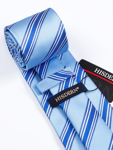 Image of HISDERN Ties for Men Stripe Plaid Tie Classic Necktie Pocket Square Cufflinks Set for Formal Wedding Business Party