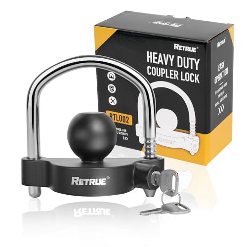 Image of RETRUE Universal Coupler Lock Trailer Locks Ball Hitch Trailer Hitch Lock Adjustable Security Heavy-Duty Steel Fits 1-7 /8 Inch, 2 Inch, 2-5 /16 Inch Couplers, Matte Black
