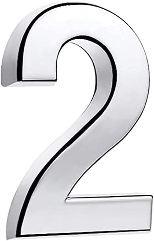TopE Silver Waterproof 3D Number Stickers - Self Adhesive House Room Door Number for Home Apartment Cabinet Table Mailbox Outdoor Indoor Use
