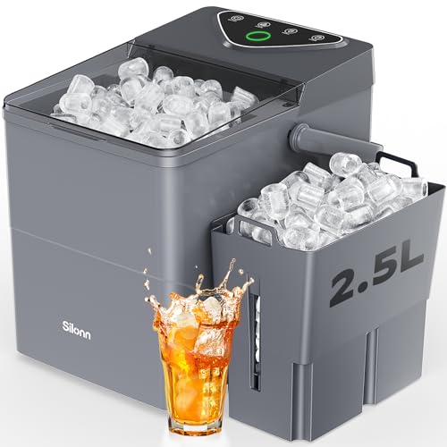Image of Silonn Countertop Ice Maker with Expanding 2.5L Ice Basket, 26.5lbs /24H, 9 Cubes in 6 Mins, Self-Cleaning Ice Maker with LED Touch Control, 2 Bullet Ice Sizes for Home, Kitchen, Office, Grey