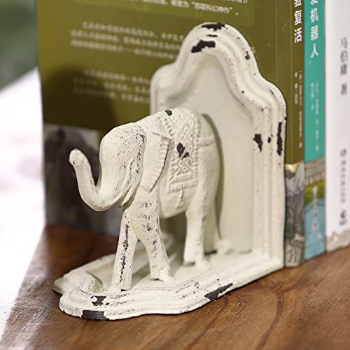 Gusuwod Set Of 2 Elephant Book Ends, Vintage Bookends For Hold Books, Distressed White #TOP4