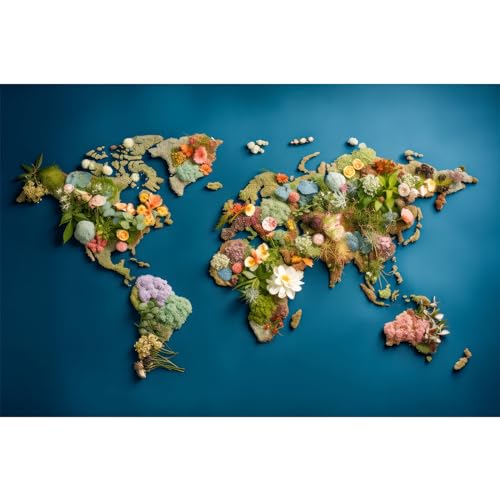Image of Aquarium Background World Map Composed of Flowers Plants Greenery on Blue Background Terrarium Backdrop Nature-Themed Designs Aquarium Background Fish Tank Backdrop Vinyl 60x24in