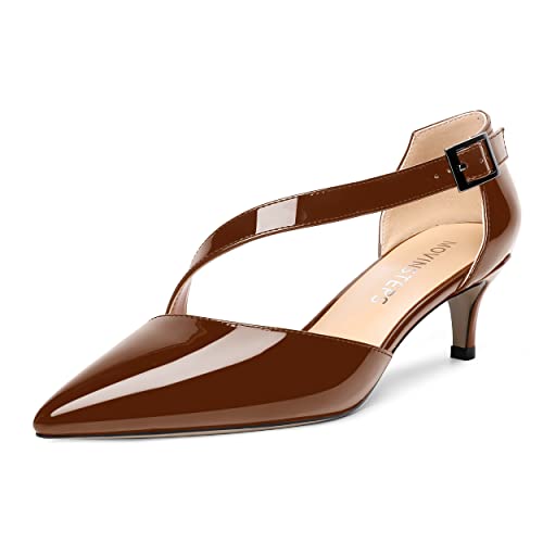 MOVINSTEPS Womens Buckle Dress D'Orsay Wedding Pointed Toe Patent Adjustable Strap Kitten Low Heel Pumps Shoes 2 Inch