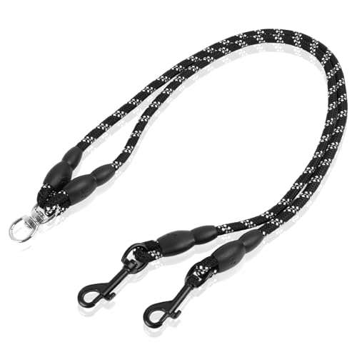 Jecdfs 1pcs Guinzagli doppi per due cani,Corda da Arrampicata Riflettente da 60 cm, Accoppiatore Senza Grovigli con Rotazione a 360°, Sicurezza e Comfort per Passeggiate Notturne