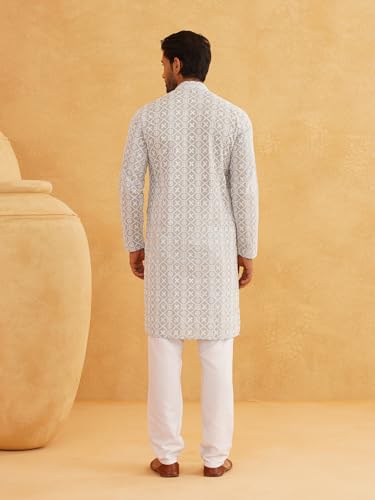 Image of SOJANYA (Since 1958 Men's Cotton Gold Sequence Embroidered Kurta with white Churidaar Pyjama
