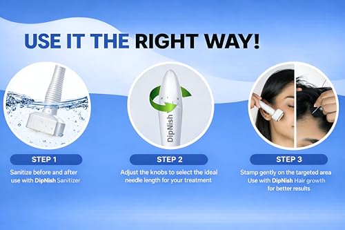Image of Derma Stamp for Hair Regrowth & Facial Spa, Titanium Coated Adjustable Needles 0.25mm to 3mm, 140 Microneedling Stamp for Skin Repair, Face, Hair & Beard Growth, Reusable derma pen, Reduces Acne Scars, Safe & Effective To Use (Off White)