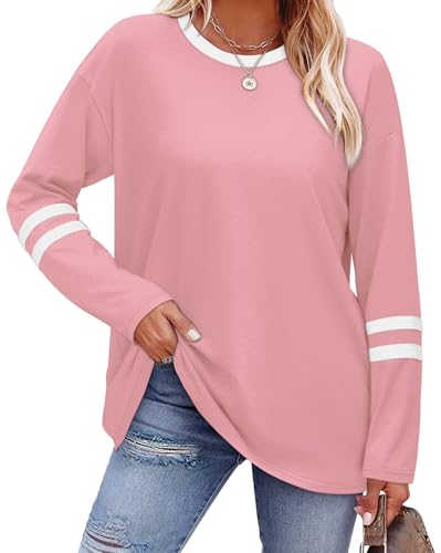 Image of Sampeel Long Sleeve Shirts for Women Color Block Casual Tops Fall Outfits 2026 Basic Tees Trendy Spring Clothes
