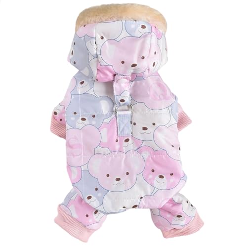 JPETTO犬服 つなぎ ダウンコート 雪遊び ドッグウェア パーカー 冬服 ペット 猫服 ダウンジャケット 裏起毛 犬の服 ジャケット 猫服 ダウンベスト 暖かい 防寒着 子犬 トイプードル チワワ服 お散歩25-H22086Wピンク2XL