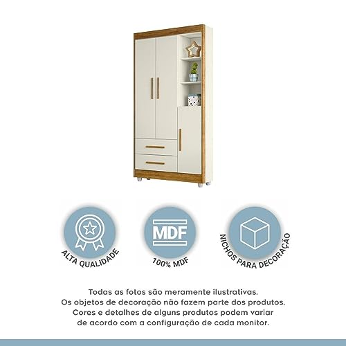 Guarda-roupa Infantil 3 Portas 2 Gavetas Flocos Tigus Baby