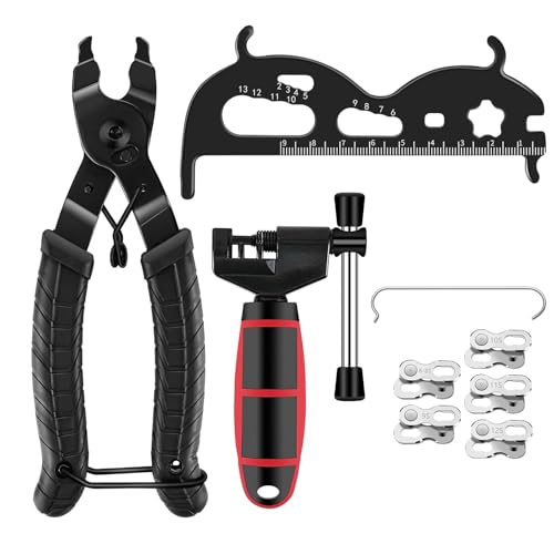 YONGYONGBUY 11-in-1 Fahrrad Kettenwerkzeug Set Kettennieter Zange Verschleißlehre & 5 Paar Kettenschlösser Für 612-Fach MTB Rennrad Citybike