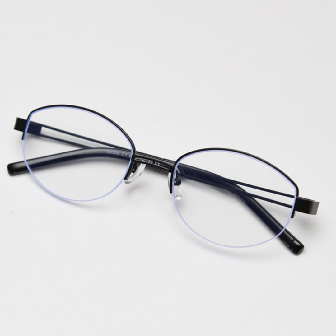 Occhiali ovali anti luce blu con lenti trasparenti, montatura per occhiali da donna e da uomo in metallo (neri con lenti trasparenti)