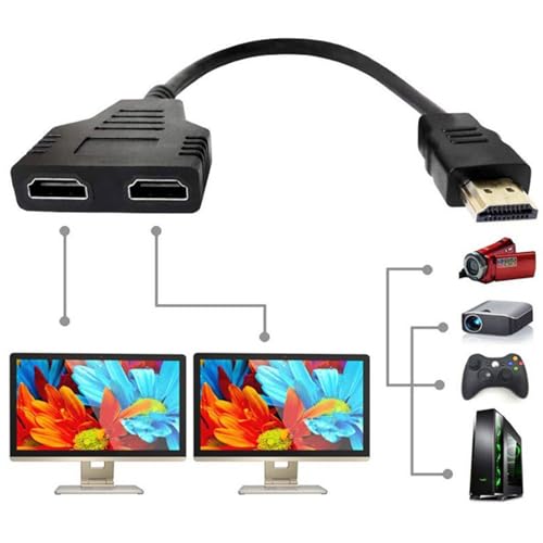 KIRVOS Adaptador Splitter HDMI 1x2, Distribuidor HDMI 2 Vías – Compatible con HDTV, Computadoras, Monitores HD y Proyectores, Soporte 4K, Cable Dorado 24K