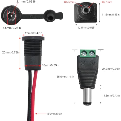 4 sets conector de alimentación DC con cable 5.5x2.1mm miniatura 3