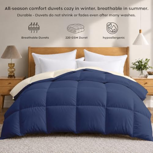 Image of AYKA Reversible Comforter 220 GSM Microfiber Reversible AC Comforter /Blanket for Winter /Quilt /Dohar /Duvets for King Size Blanket /Comforter Double Bed (Pearl & Navyblue, 90 * 100 inch)