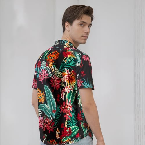 Image of Men's Hawaiian Shirt Tops Vintage Short Sleeve Button Down Beach Shirt Male Tropical Floral Summer Pullover Party Holiday
