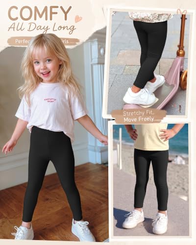 JoyMotion 4 Pack Toddler Girls Cotton Leggings, 4-Color Set, 4T